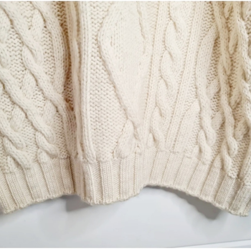 Vintage M&S Pure Wool Cream Cable Knit Scandi Chunky Size L 42" Chest - Picture 4 of 10
